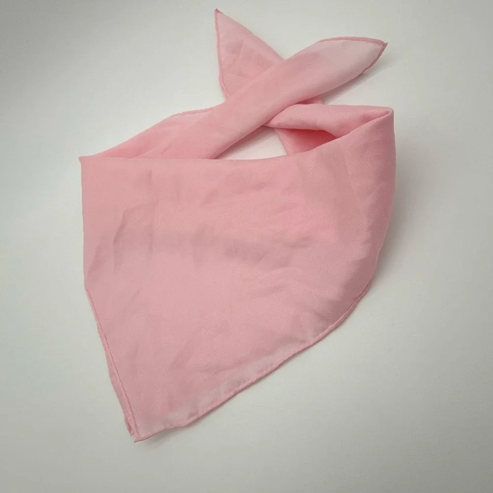 Vintage Pink Square Sheer Chiffon Neckerchief Bandana Solid Pastel Accessory